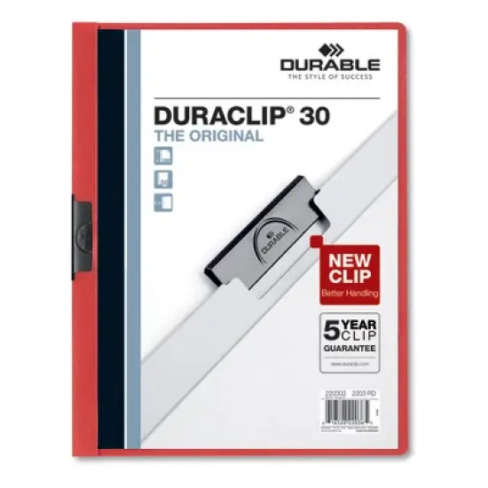 Durable DuraClip Clip Fastener Report Cover - 8.5" x 11" - Clear/Red - Case of 25 image {7}