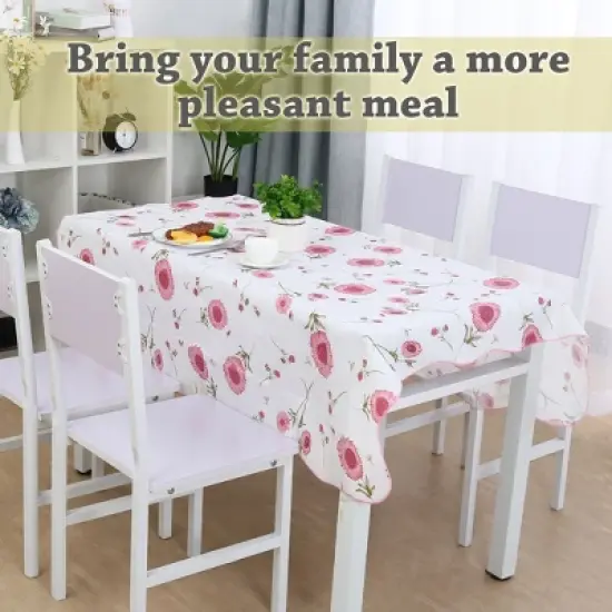 PiccoCasa Rectangle Vinyl Water Oil Resistant Printed Lightweight Tablecloths Pink Flower 54"x71" image {2}