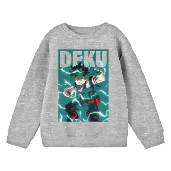 My Hero Academia Deku Fighting Stance Crew Neck Long Sleeve Athletic Heather Youth Sweatshirt image {2}