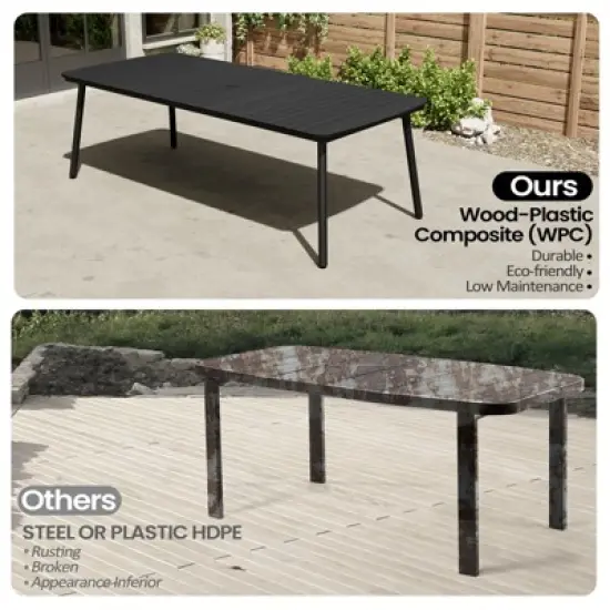 Crestlive Products 7pc Outdoor Dining set Patio Rectangle Table with Folding Chairs Aluminum Frame with Wood-Like Tabletop and Umbrella Hole image {13}