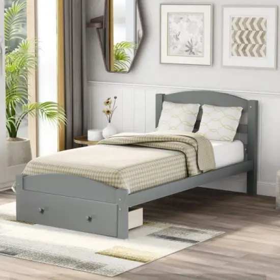 Twin Size Wood Platform Bed Frame with Storage Drawer and Slat Support-ModernLuxe image {12}