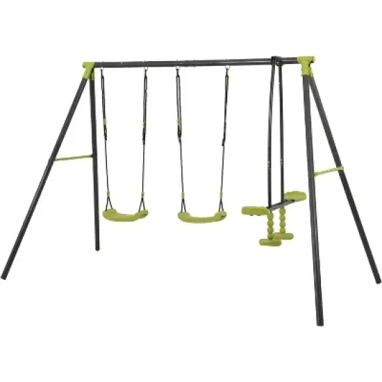 Gulches interesting triple children metal safe swing set 440lbs for outdoor playground three seat swing black and green for age 3-8 years image {12}