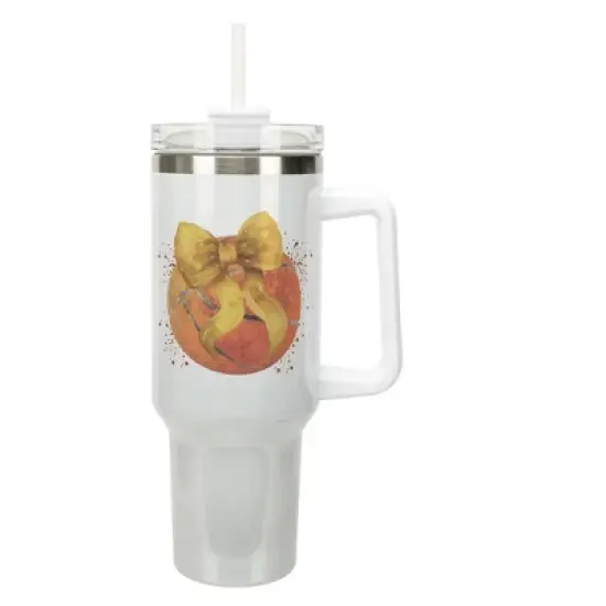 Elanze Designs 40 Ounce Stainless Steel Double Wall Insulated Glitter Travel Tumbler With Handle, Straw, and Lid, Basketball Red Paint Splatter White image {1}