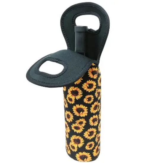 Wrapables Insulated Neoprene Wine Tote, One Bottle, Sunflowers image {2}