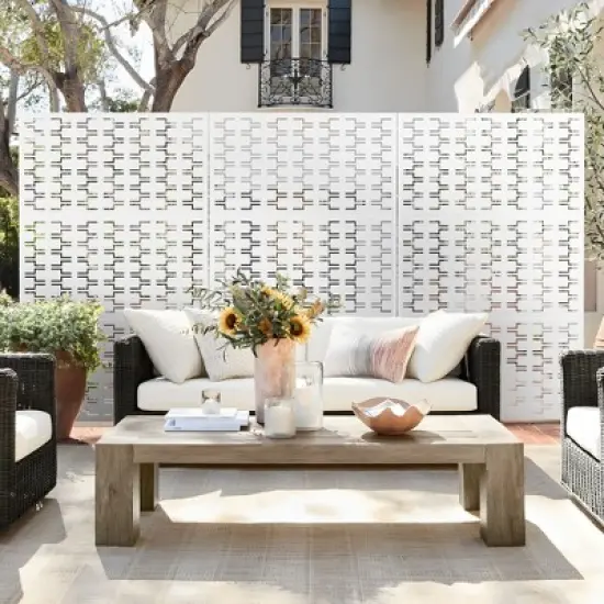PexFix 72 in. x 47 in. Outdoor Metal Privacy Screen Garden Fence in Bricks Pattern in White image {1}