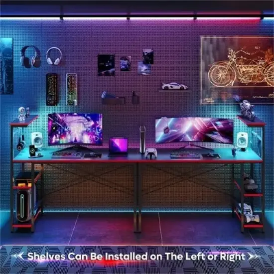 Bestier 52 Inch LED Gaming Desk with 4 Tiers Shelves & Storage Bag image {1}