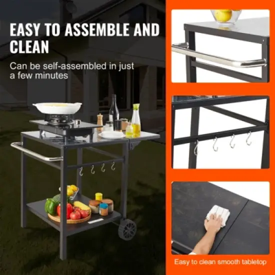 VEVOR Outdoor Grill Dining Cart with Double-Shelf, BBQ Movable Food Prep Table, Multifunctional Foldable Iron Table Top, Portable Modular Carts image {6}