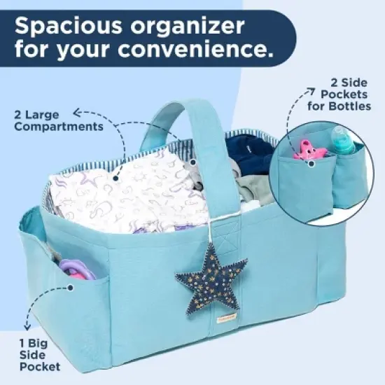 Folkulture Baby Diaper Caddy, Cotton Diaper Bag for Kids, Stylish Comfort Spacious Travel Essential Cart, Car Organizer for Diapers (Sky Blue - 15") image {3}