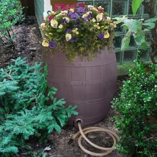 Emsco Flatback 50gal Whiskey Rain Barrel Brown image {2}