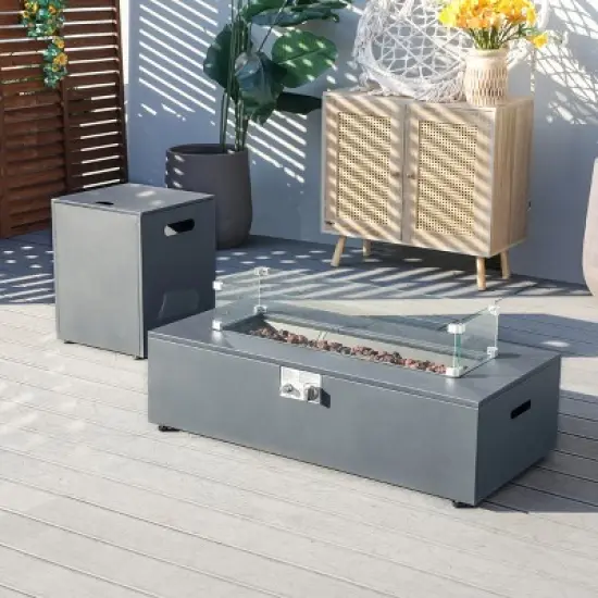 Moda Furnishings W42.1"*D19.8"*H11.8" Outdoor Patio Steel Fire Pit Table With Rain Cover image {1}