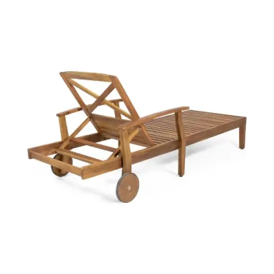 Perla 3pc Outdoor Acacia Wood Chaise Lounge Set with Cushions - Teak/Orange - Christopher Knight Home image {4}