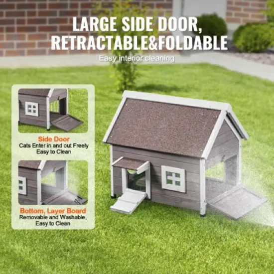 VEVOR Outdoor Cat House Weatherproof, Feral Cat Shelter for Multiple Cats, Outdoor Wooden Cat House with Large Side Door, 22"L x 30"W x 26"H image {4}