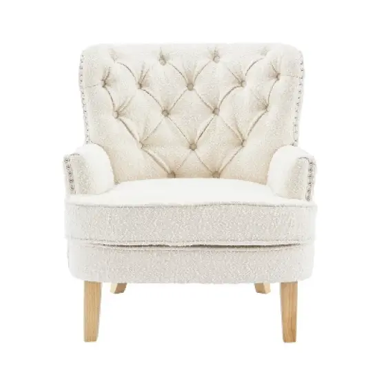 GDFStudio Geneva Mid Century Modern Tufted Boucle Club Chair, White/Dark Brown image {1}