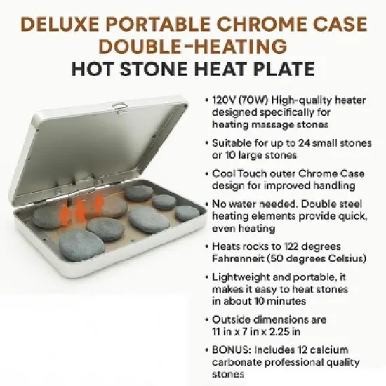 Royal Massage Chrome Case Hot Stone Heater w/10 Hot Rocks image {7}