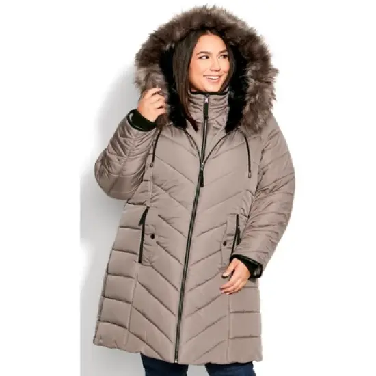 AVENUE | Chevron Long Puffer Coat - black image {4}