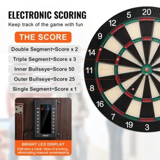 VEVOR Dartboard and Cabinet Set, Ready-to-Play Bundle Dartboard Cabinet Set, Hideaway Cabinet Features Electronic Scoring, Brown image {4}