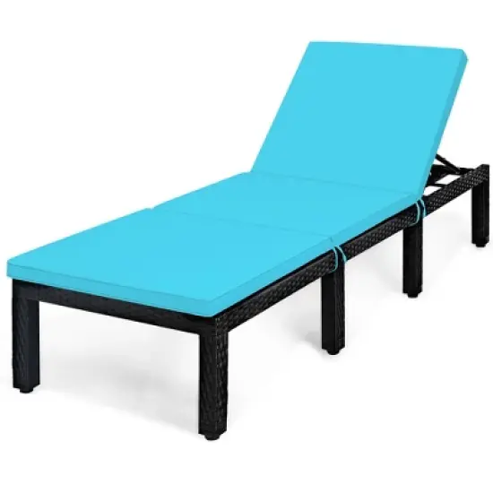 Costway Patio Rattan Lounge Chair Height Adjustable Turquoise image {1}