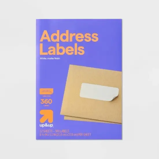 360ct Address Labels 1"x2 5/8" White - up&up&trade;: Label Stock Paper, Mailing Template, Printer Format, 360 Pack image {5}