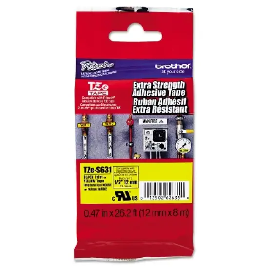 Brother TZe Extra-Strength Adhesive Laminated Labeling Tape 1/2w Black on Yellow TZES631 image {1}