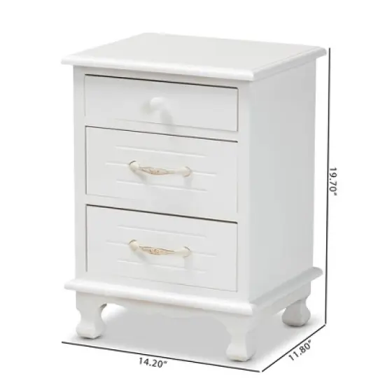 Layton Wood 3 Drawer Nightstand White - Baxton Studio image {11}