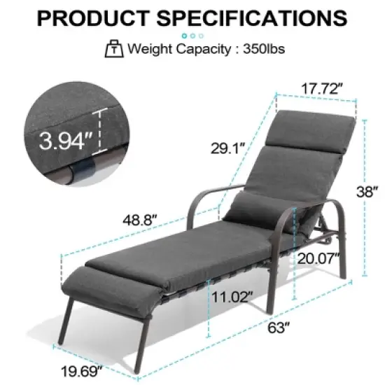 Crestlive Products Chaise Lounge Chair Outdoor with Cushion & Pillow Adjustable 5 Position Pool Recliner image {2}