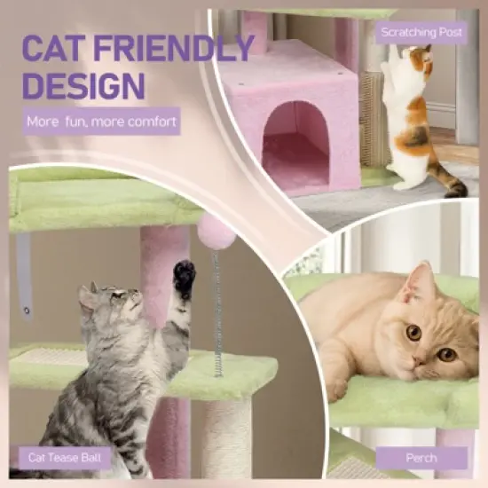 Angel Sar 27.5'' Cat Tree with Condo & Scratching Post, Multi-Level Cat Tower with Pad, Padded Bed for Kittens and Indoor Cats, Pink image {5}