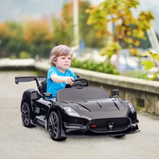 Qaba Maserati GT2 Licensed Ride On Car, 12V 3MPH Battery Powered Electric Car for Kids with Shock-Absorbers, Auxiliary Wheels, Remote, Horn, Black image {1}