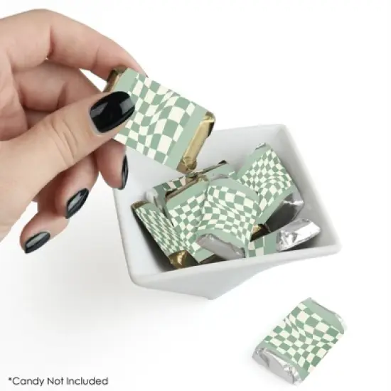 Big Dot of Happiness Sage Green Checkered Party - Mini Candy Bar Wrapper Stickers - Small Favors - 40 Count image {1}