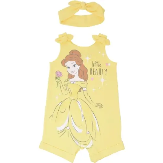 Disney Princess Rapunzel Ariel Belle Jasmine Aurora Baby Girls Snap Romper and Headband Newborn to Toddler image {9}