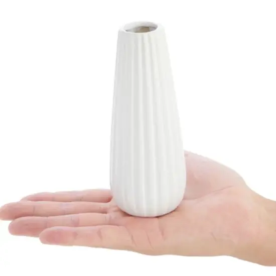 Juvale Set of 6 White Ceramic Bud Vases for Flowers, Centerpieces, Home Decor, 1 x 6 In image {6}