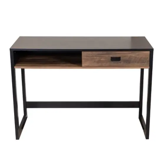 Oslo Contemporary Studio Workstation Desk with Drawer Black/Brown - Danya B. image {10}
