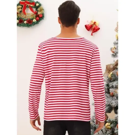 Lars Amadeus Men's Casual Basic Crew Neck Long Sleeves Pullover Striped T-Shirt image {2}