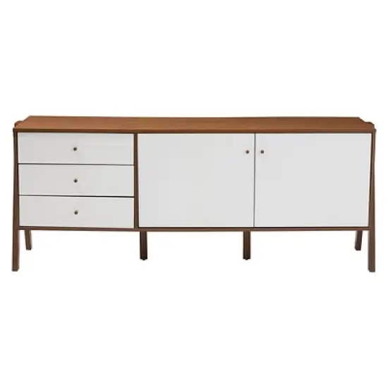 Harlow Mid-century Modern Scandinavian Style Wood Sideboard Storage Cabinet - Walnut/White - Baxton Studio image {1}
