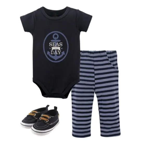 Little Treasure Baby Boy Cotton Bodysuit, Pant and Shoe 3pc Set, Seas The Day image {2}