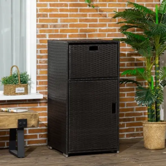 Outsunny Towel Rack & Pool Toy Cabinet / Hot Tub Accessory Storage, Waterproof PE Rattan Cabinet & Drawer for Indoor, Outdoor Swimming Pool image {1}