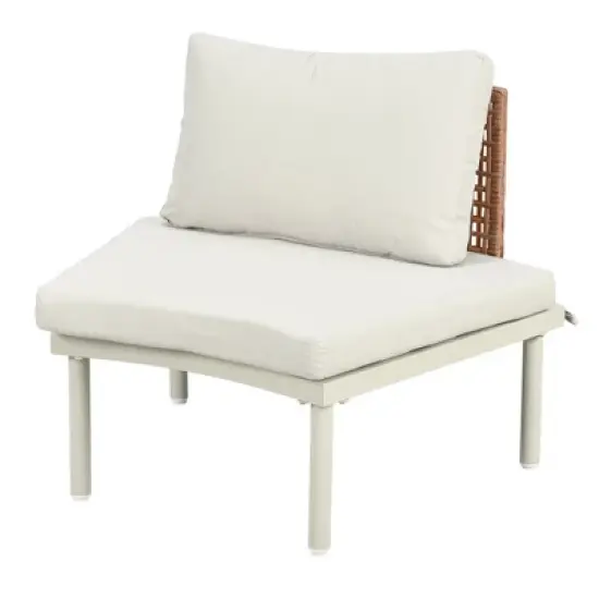 6/8-Piece Patio Set Outdoor Sofa Set Half Moon Outdoor Sectional Sofa with 2 Coffee Tables, Pillows, Cushions, PE Wicker Rattan, Beige/Gray-ModernLuxe image {11}