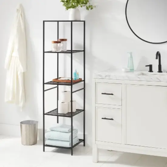Tall Bath Storage Tower Black Metal - Brightroom&trade; image {1}