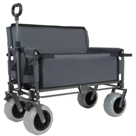 NAYSAYE Wagon 3-in-1 Folding Utility Cart with Bench Seat and All Terrain Wheels for Outdoor Use, Gray, 40.94"*25.2"*44.29" image {6}