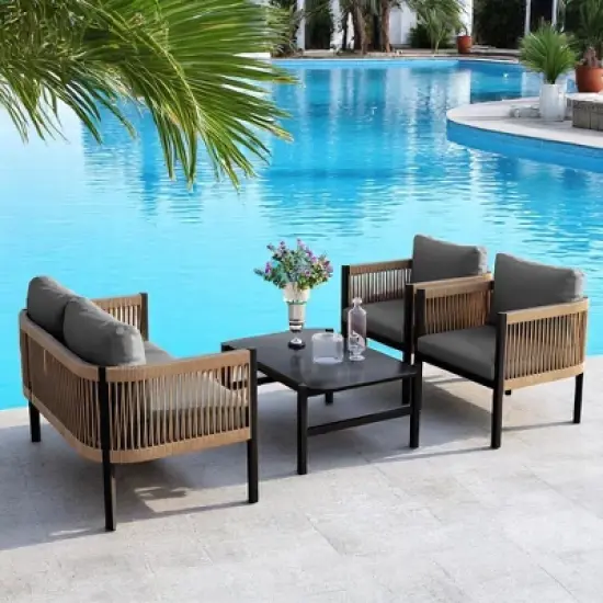 Modular Multi-Person Outdoor Sofa Set with Tempered Glass Table &acirc;&acirc;&sbquo;?Ideal for Garden, Backyard, and Balcony image {16}