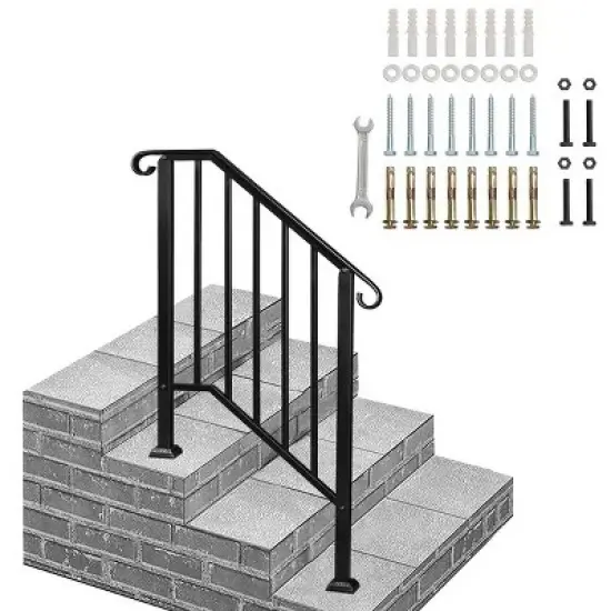 Racxily Outdoor Stair Handrail for 1 to 4 Steps Black Carbon, Steel Transitional Hand Rail Kit, Seniors Entryway Step Support image {11}