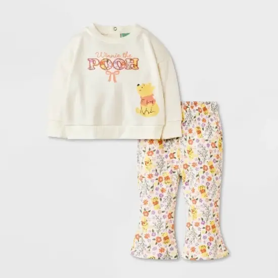 Baby Girls' 2pc Disney Winnie The Pooh Floral Bow Pullover & Bottom Set - Cream image {4}