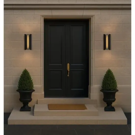 ALOADECOR H15" Matte Black Integrated LED a Wall Sconce with Acrylic Shade Modern Outdoor Wall Light with Dusk to Dawn Sensor for Garage (2 Pack) image {1}