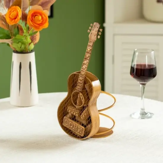 Vintiquewise Decorative Metal Guitar Shape Wine Bottle and Cork Holder &ndash; A Unique Home Decor Piece and Countertop Accessory image {6}