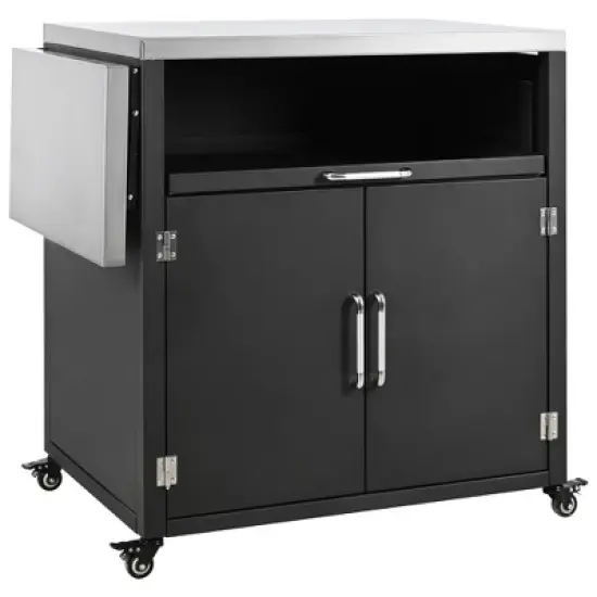 YOOCOZZ Outdoor Rolling Iron Cabinet with Folding and Extendable Work Surfaces, Ample Storage Space - Black image {7}