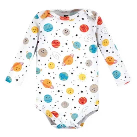 Hudson Baby Unisex Baby Cotton Long-Sleeve Bodysuits, Happy Planets 7-Pack image {3}