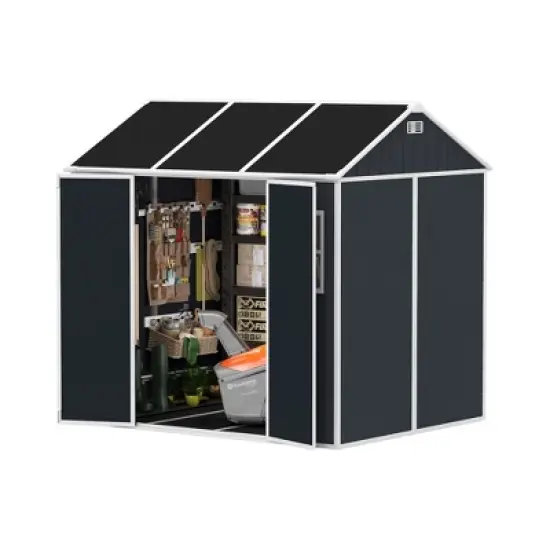 8*7ft Outdoor Storage Shed, Outdoor Resin Shed with Two-Window and Double-Door, Plastic Shed with Floor for Garden, Patio, Yard, Lawn (Dark Gray) image {14}