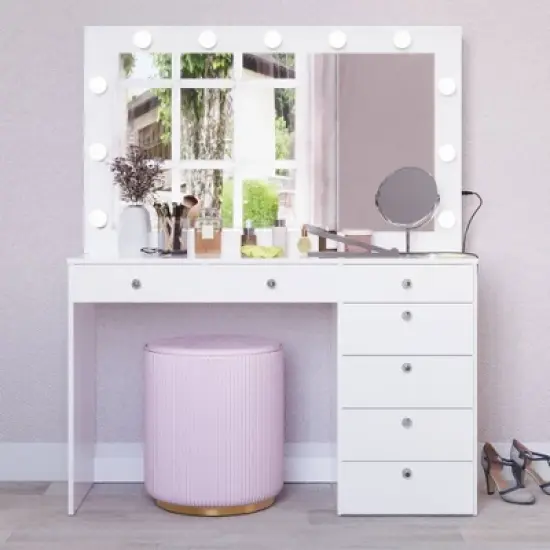 Nuit Lighted Makeup Vanity with Knobs - Boahaus image {17}