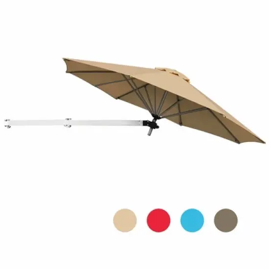 Costway 8ft Wall-Mounted Umbrella Telescopic Folding Tilt Sun Shade Tan\Turquoise image {1}