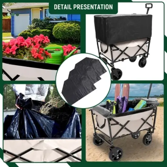 NAYSAYE Wagon Collapsible Utility Cart with Dual Layer Design and Liner Set for Outdoors, Beige, 25.98"*17.32"*37.4" image {3}