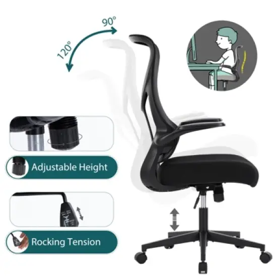 Sapphtopaz Ergonomic Mesh Office Chair with Lumbar Support,Swivel Computer Chair with Flip-up Armrests&Adjustable Tilt Gaming Chair for Office image {6}